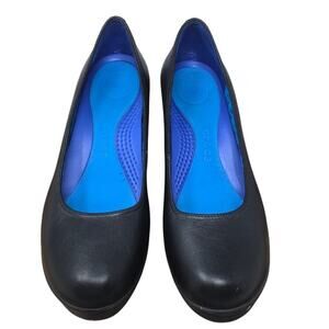 Crocs A Leigh Black Blue Inside Wedge 3" Women's Shoe 7